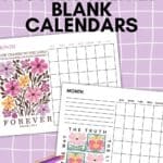 flower-themed blank calendar printable