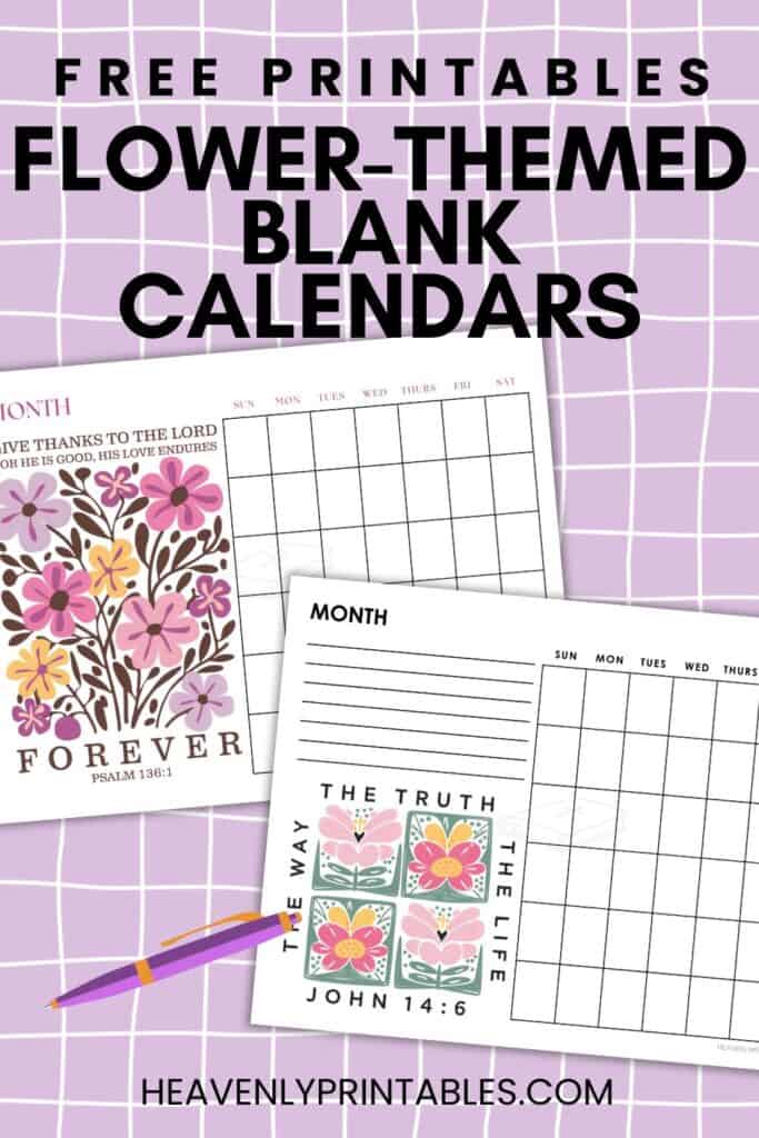 flower-themed blank calendar printable