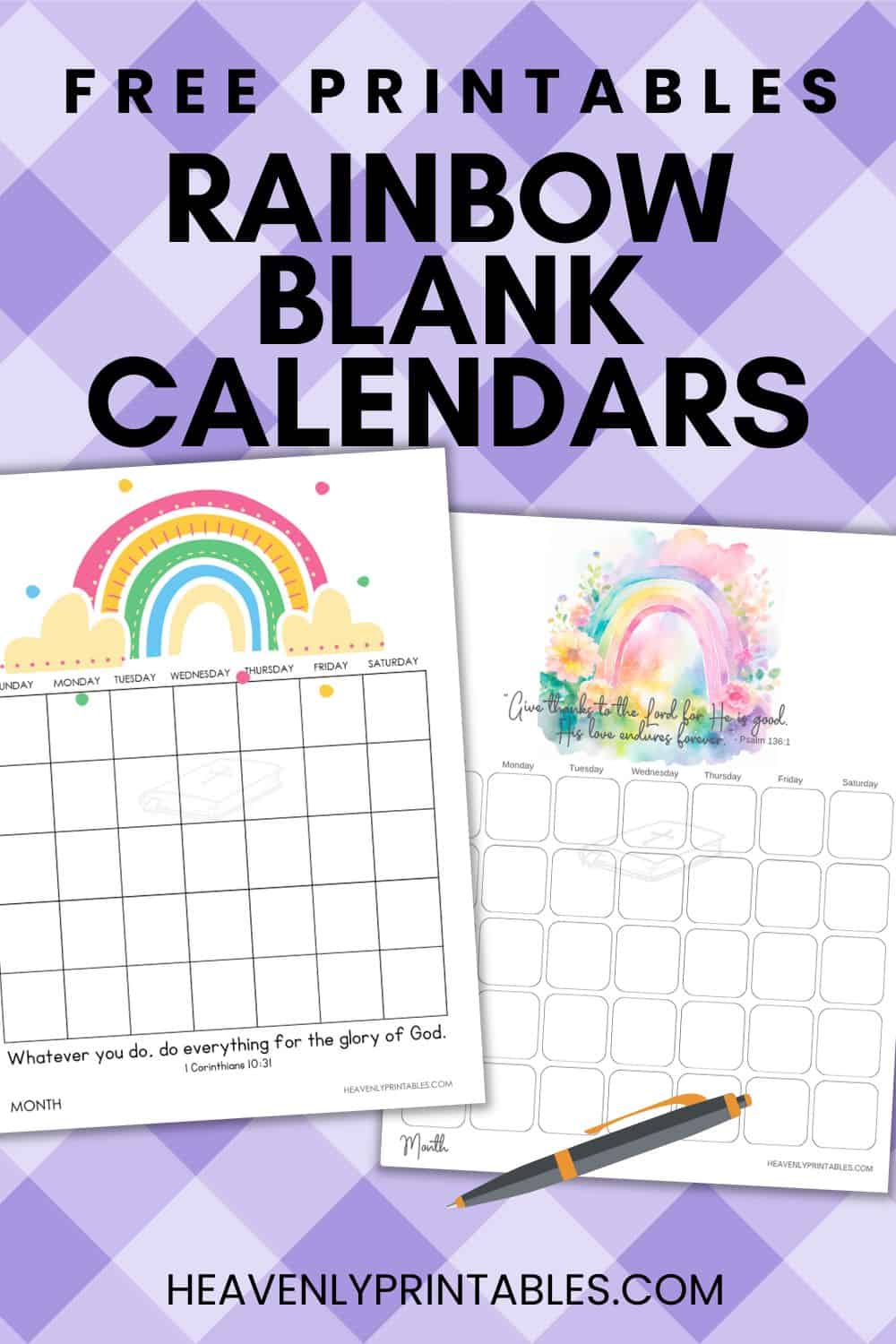 Rainbow Blank Calendar Printables (Free PDF Downloads) - Heavenly ...
