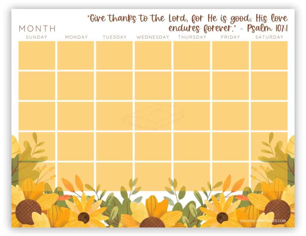 Psalm 107 Verse 1 Floral Blank Calendars
