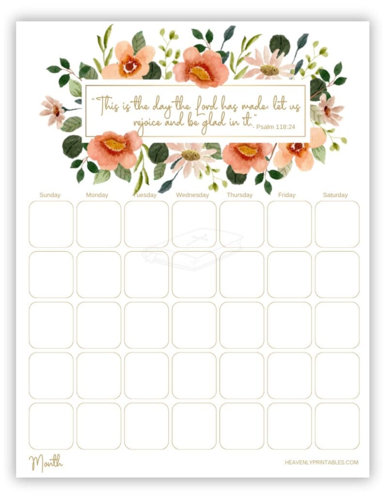 Psalm 118 Verse 24 Floral Blank Calendars