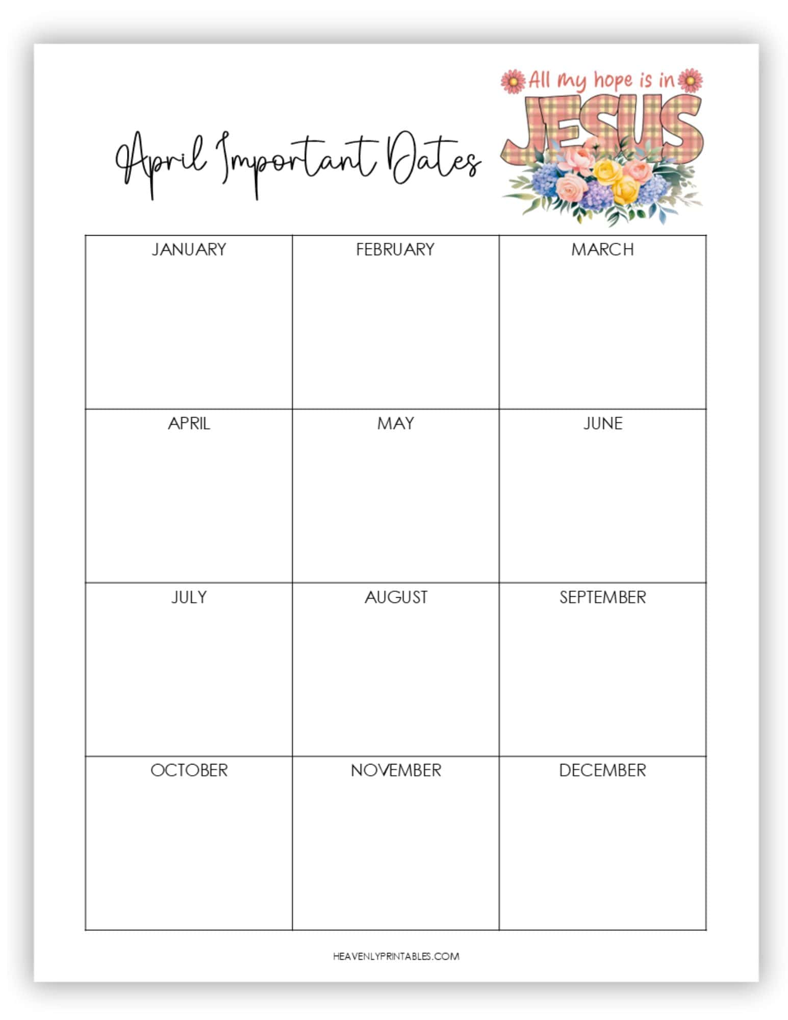 April Calendar Planner (Free PDF Printables) - Heavenly Printables
