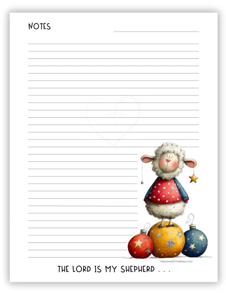 Sheep standing on Christmas ornament