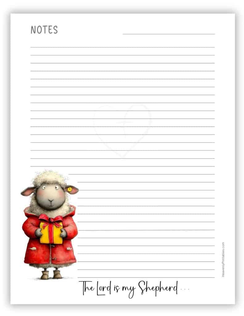 The Lord is my Shepherd Christmas Note Page